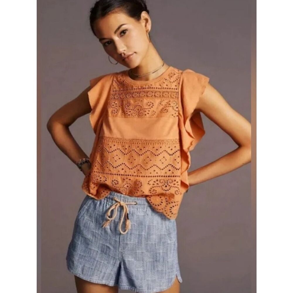 Anthropologie sustainable lace tank peach coral size extra small